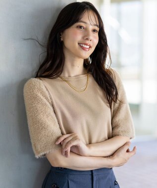 ANY SIS L 【洗える】シャギースリーブ ニット ライトベージュ