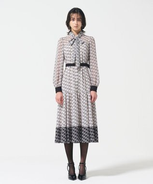 GRACE CONTINENTAL モノグラムプリントレイヤードワンピース ブラック