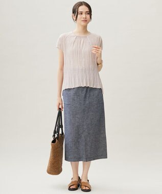 自由区 S 【洗える】ジョーゼットプリーツコンビ カットソー サンドベージュ