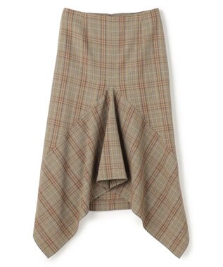 BEIGE， SELMA / チェックウールラッフルスカート Camel × Nude
