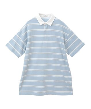 earth music&ecology ボーダールーズラガーシャツ Light Blue