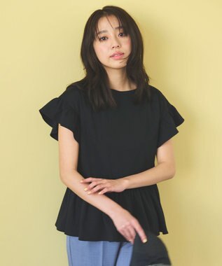 Feroux 【UVケア】フリルスリーブペプラム カットソー ブラック系