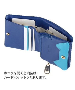tsumori chisato CARRY エンボスメッシュ 2つ折り財布 ミニ財布 ネコステッチ ネイビー