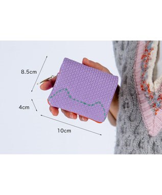 tsumori chisato CARRY エンボスメッシュ 2つ折り財布 ミニ財布 ネコステッチ ラベンダー