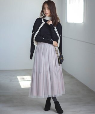 組曲 L 【WEB限定色あり】ELENA パールボタン ニットジャケット ブラック×オフ系1