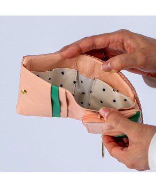 tsumori chisato CARRY エンボスメッシュ 2つ折り財布 ミニ財布 ネコステッチ ピンク