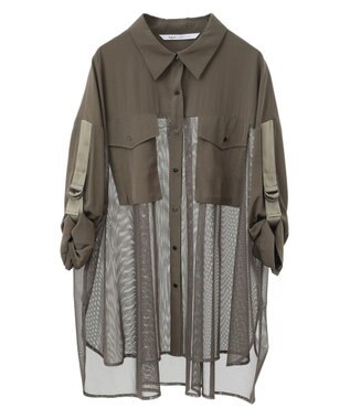YECCA VECCA メッシュMIXデザインシャツ② Khaki