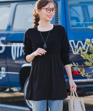 Tiaclasse L 【洗える】ヴィンテージサテンドッキングニットチュニック ブラック