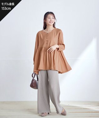 Tiaclasse 【洗える】レーヨンツイルギャザーブラウス ピンク