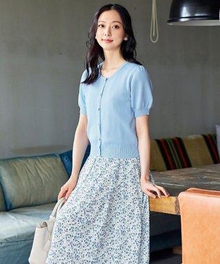 Tiaclasse 【洗える】大人華やかなノースリーブ花柄ワンピース ブルー