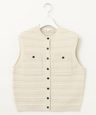 自由区 【洗える】テクスチャーコットンブレンドニット ベスト ライトベージュ