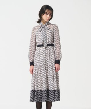 GRACE CONTINENTAL モノグラムプリントレイヤードワンピース ブラック
