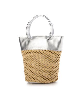 UNBILLION ペルケ perche / エステルメッシュ・牛革丸手2wayバケツバッグ シルバー