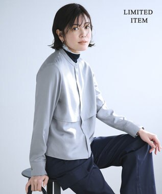 ICB L 【WEB限定・洗える】シルキーツイル  クロップドシャツ ブルー系