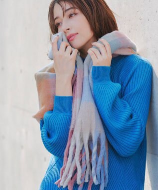 Tiaclasse 大判チェックシャギーマフラー ピンク