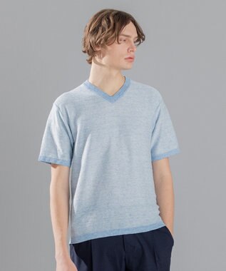 JOSEPH HOMME リネンヘリンボン　Vネックニット サックスブルー系3