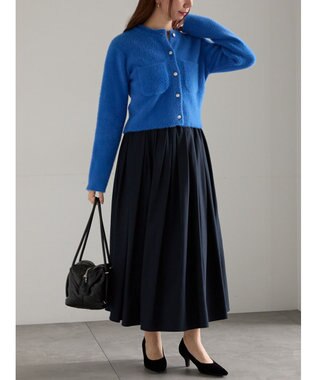 Te chichi フラッフィーツイルタックフレアスカート ネイビー