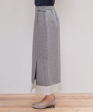 Tiaclasse 【洗える】メランジヘリンボーンツイードスカート ライトグレー