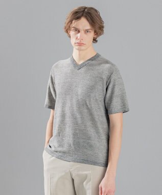 JOSEPH HOMME リネンヘリンボン　Vネックニット ライトグレー系3