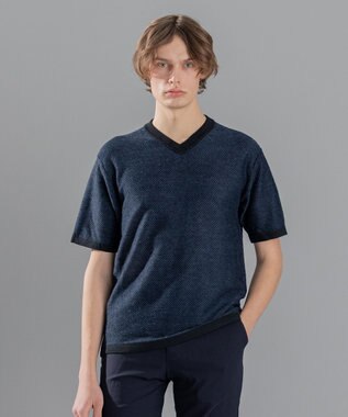 JOSEPH HOMME リネンヘリンボン　Vネックニット ネイビー系3