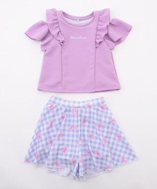 ANY KIDS 【UVカット】2WAYショルダーセパレート水着 ラベンダー×ラベンダーチェック