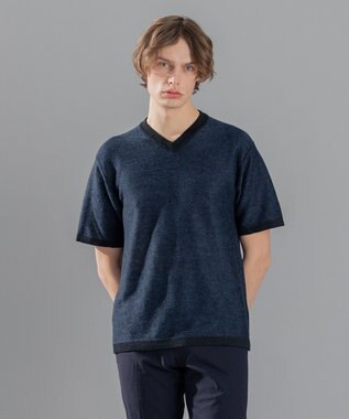JOSEPH HOMME リネンヘリンボン　Vネックニット ネイビー系3