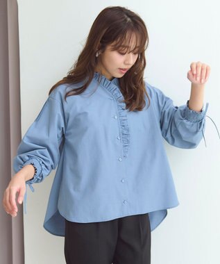 Feroux 【洗える】フリルシャツ ブラウス ブルー系