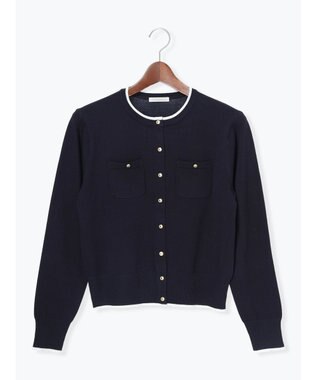 Te chichi 金釦ポケット付きクルーカーディガン ネイビー