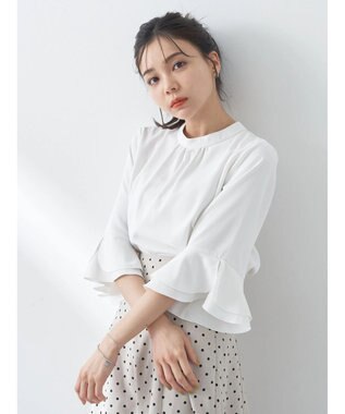 earth music&ecology ラッフル７分袖ブラウス Off White