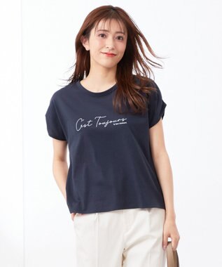 ANY SIS S 【美人百花6月号掲載】フレンチスリーブロゴ Tシャツ ネイビー