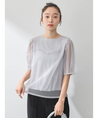 earth music&ecology 袖シアーレースプルオーバー Grayish Blue