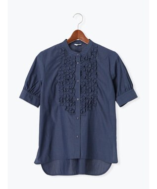 Te chichi フロントフリル5分袖ブラウス ネイビー