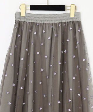 GRACE CONTINENTAL ブーツプリントチュールスカート グレー