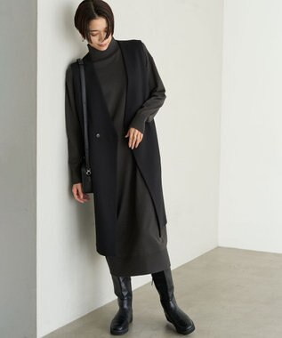 UNFILO 【洗える】ハイネックＩラインニットワンピース チャコール