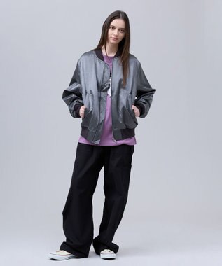 J.PRESS MEN 【J.PRESS ORIGINALS】Bleach Viscose Cotton Satin Flight Jacket / Japan Made グレー系