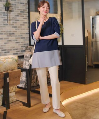 Tiaclasse L 【新色追加】バイカラーチュニック ネイビー×グレー
