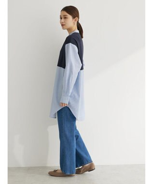 Green Parks 比翼カットドッキングチュニック Stripe Sax