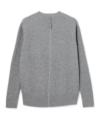 BEIGE， 【洗える】POMPE / ウールカシミヤ配色ラインクルーネックニット Charcoal×Off