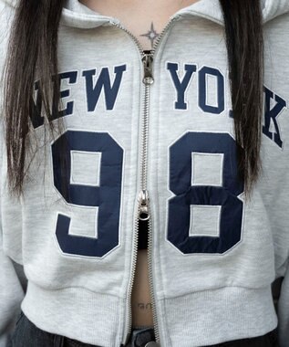 WEGO グラフィックショートZIPパーカー アッシュグレー