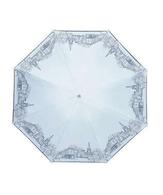 MOONBAT 【遮光100%/収納バッグ付き】SOLFEGE MODE  晴雨兼用 折りたたみ日傘 街並プリント サックスブルー