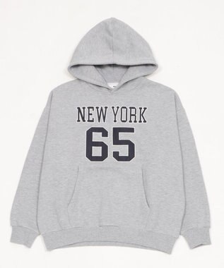 WEGO 裏起毛グラフィックビッグプルパーカー 杢グレー