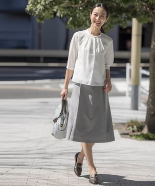 J.PRESS LADIES 【セットアップ対応・洗える・UVケア・速乾】 OXIJEWELストレッチ スカート ライトグレー系