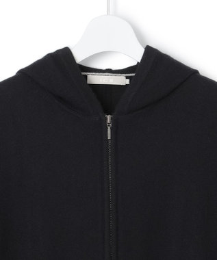 ICB L 【洗える】ソフトカシミヤミックス ジップアップ ニットパーカー ブラック系