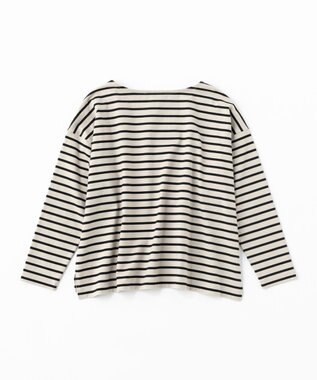 UNFILO 【洗える】ボーダーワイドTシャツ グレージュ×ブラックボーダー