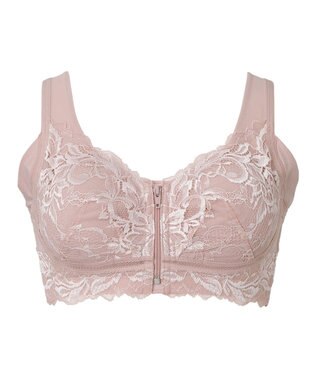 BRADELIS New York 【BRADELIS NewYork peace / ノンワイヤー・フロント留め・スッキリ着痩せ】細く見えるフロントファスナーブラ23 S～5L ヌーディピンク