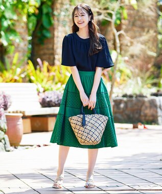 Tiaclasse L 【新色追加・洗える】幅広く活躍が期待できるレース切替スカート グリーン