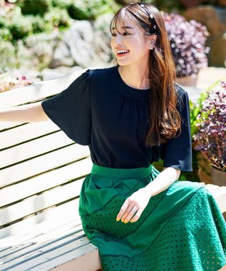 Tiaclasse L 【新色追加・洗える】幅広く活躍が期待できるレース切替スカート グリーン