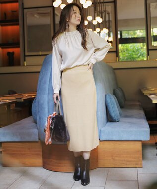 ANY SIS S CICA加工 ニット タイト スカート シャンパン