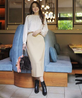 ANY SIS S CICA加工 ニット タイト スカート シャンパン