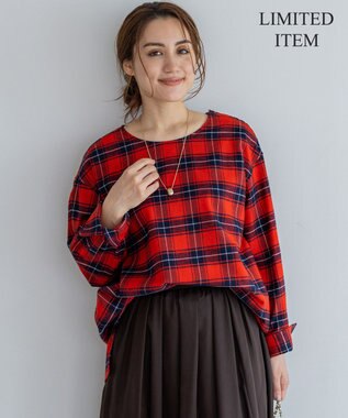 【Lサイズ限定】ブラッシュド ビエラチェック ノーカラーブラウス